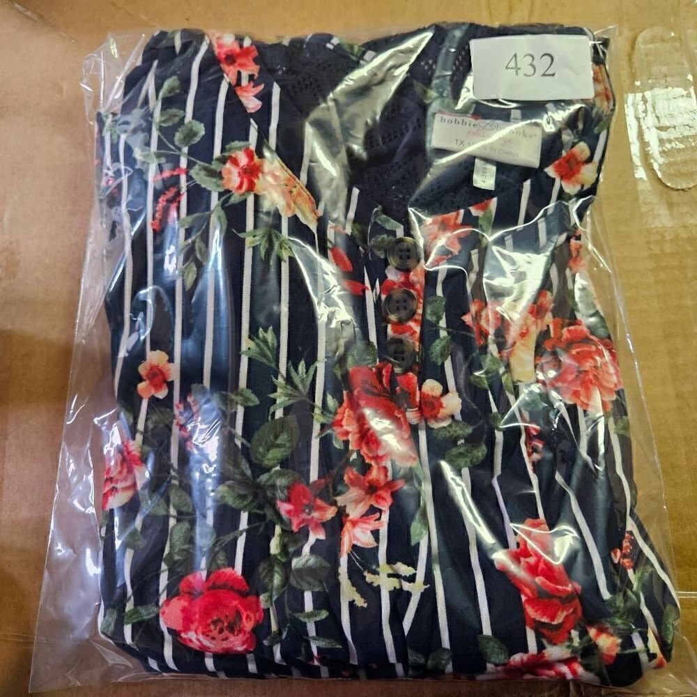 Bobbie Brooks Womens Dress Floral Striped Belt Knee Length Blue Size 1X - Picture 10 of 10
